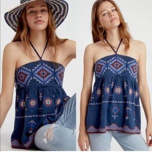 Anthropologie asha embroidered halter blouse